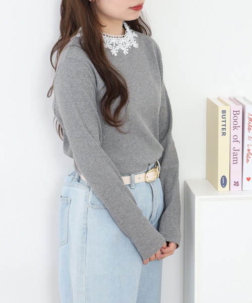 Quelle Chance(ケルシャンス)の「花レース付ハイネックプルオーバー 長袖(Tシャツ/カットソー・レディース・ネイビー/オフホワイト/杢グレー・M/L)」の15枚目の写真