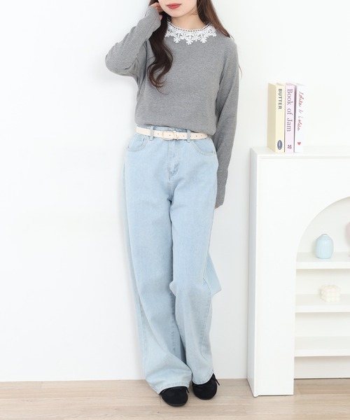 Quelle Chance(ケルシャンス)の「花レース付ハイネックプルオーバー 長袖(Tシャツ/カットソー・レディース・ネイビー/オフホワイト/杢グレー・M/L)」の16枚目の写真