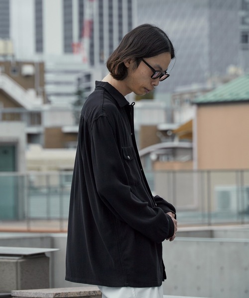 DEL MAR sportswear(デルマースポーツウェア)の「Del Mar sportswear/デルマースポーツウェア SNAP-UP GABARDINE SHIRT ワイドシルエット オープンカラーシャツ 秋 秋服 2026年秋冬(シャツ/ブラウス・メンズ・ブラック/ブラウン/スモークピンク・M/L)」の5枚目の写真
