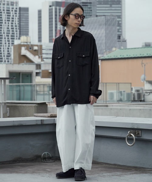 DEL MAR sportswear(デルマースポーツウェア)の「Del Mar sportswear/デルマースポーツウェア SNAP-UP GABARDINE SHIRT ワイドシルエット オープンカラーシャツ 秋 秋服 2026年秋冬(シャツ/ブラウス・メンズ・ブラック/ブラウン/スモークピンク・M/L)」の6枚目の写真