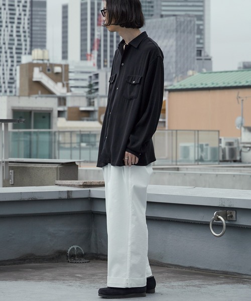 DEL MAR sportswear(デルマースポーツウェア)の「Del Mar sportswear/デルマースポーツウェア SNAP-UP GABARDINE SHIRT ワイドシルエット オープンカラーシャツ 秋 秋服 2026年秋冬(シャツ/ブラウス・メンズ・ブラック/ブラウン/スモークピンク・M/L)」の7枚目の写真