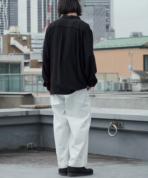 DEL MAR sportswear(デルマースポーツウェア)の「Del Mar sportswear/デルマースポーツウェア SNAP-UP GABARDINE SHIRT ワイドシルエット オープンカラーシャツ 秋 秋服 2026年秋冬(シャツ/ブラウス・メンズ・ブラック/ブラウン/スモークピンク・M/L)」の8枚目の写真
