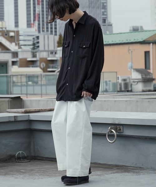 DEL MAR sportswear(デルマースポーツウェア)の「Del Mar sportswear/デルマースポーツウェア SNAP-UP GABARDINE SHIRT ワイドシルエット オープンカラーシャツ 秋 秋服 2026年秋冬(シャツ/ブラウス・メンズ・ブラック/ブラウン/スモークピンク・M/L)」の9枚目の写真
