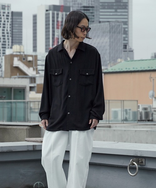 DEL MAR sportswear(デルマースポーツウェア)の「Del Mar sportswear/デルマースポーツウェア SNAP-UP GABARDINE SHIRT ワイドシルエット オープンカラーシャツ 秋 秋服 2026年秋冬(シャツ/ブラウス・メンズ・ブラック/ブラウン/スモークピンク・M/L)」の10枚目の写真