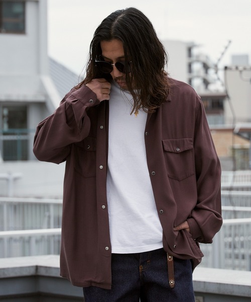 DEL MAR sportswear(デルマースポーツウェア)の「Del Mar sportswear/デルマースポーツウェア SNAP-UP GABARDINE SHIRT ワイドシルエット オープンカラーシャツ 秋 秋服 2026年秋冬(シャツ/ブラウス・メンズ・ブラック/ブラウン/スモークピンク・M/L)」の12枚目の写真
