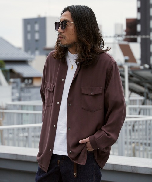 DEL MAR sportswear(デルマースポーツウェア)の「Del Mar sportswear/デルマースポーツウェア SNAP-UP GABARDINE SHIRT ワイドシルエット オープンカラーシャツ 秋 秋服 2026年秋冬(シャツ/ブラウス・メンズ・ブラック/ブラウン/スモークピンク・M/L)」の13枚目の写真