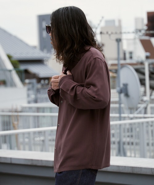 DEL MAR sportswear(デルマースポーツウェア)の「Del Mar sportswear/デルマースポーツウェア SNAP-UP GABARDINE SHIRT ワイドシルエット オープンカラーシャツ 秋 秋服 2026年秋冬(シャツ/ブラウス・メンズ・ブラック/ブラウン/スモークピンク・M/L)」の14枚目の写真