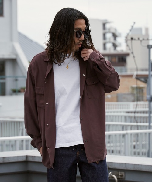 DEL MAR sportswear(デルマースポーツウェア)の「Del Mar sportswear/デルマースポーツウェア SNAP-UP GABARDINE SHIRT ワイドシルエット オープンカラーシャツ 秋 秋服 2026年秋冬(シャツ/ブラウス・メンズ・ブラック/ブラウン/スモークピンク・M/L)」の16枚目の写真