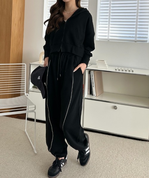 umune(ウムネ)の「スウェットパンツ パイピング イージーパンツ ウエストゴム ルーズ リラックス スポーティー ボトムス カジュアル 秋 冬(スウェットパンツ・レディース・チャコールグレー/グレイッシュベージュ/ブラック・S/M)」の13枚目の写真