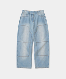 double knee denim pants wide fit(womens) blue
