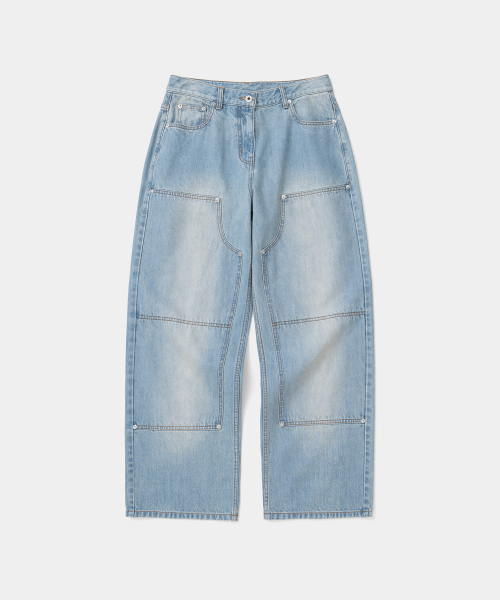 double knee denim pants wide fit(womens) blue