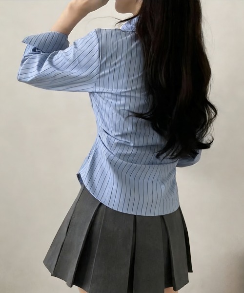Miniministore(ミニミニストア)の「長袖ラップブラウス カシュクール春服秋服(シャツ/ブラウス・レディース・ホワイト/ブルー・M/L)」の5枚目の写真