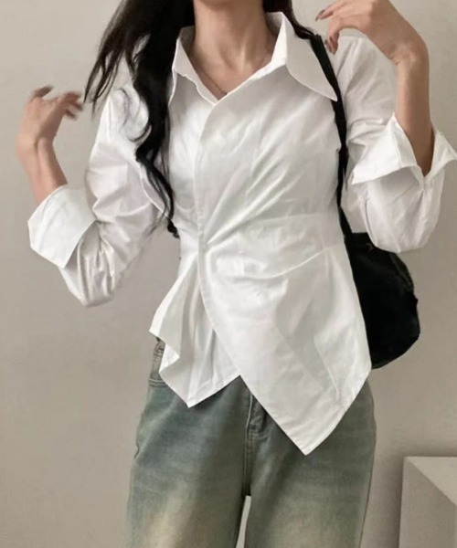 Miniministore(ミニミニストア)の「長袖ラップブラウス カシュクール春服秋服(シャツ/ブラウス・レディース・ホワイト/ブルー・M/L)」の9枚目の写真