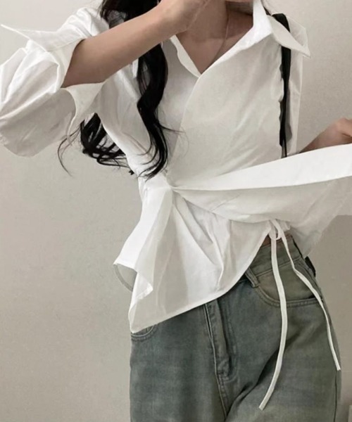 Miniministore(ミニミニストア)の「長袖ラップブラウス カシュクール春服秋服(シャツ/ブラウス・レディース・ホワイト/ブルー・M/L)」の11枚目の写真