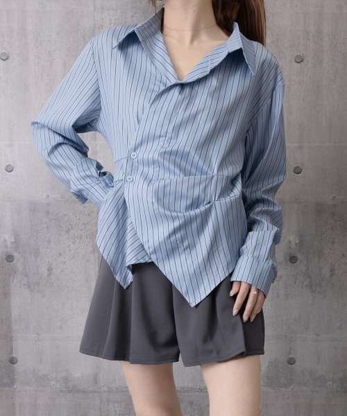 Miniministore(ミニミニストア)の「長袖ラップブラウス カシュクール春服秋服(シャツ/ブラウス・レディース・ホワイト/ブルー・M/L)」の17枚目の写真