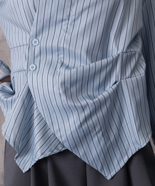 Miniministore(ミニミニストア)の「長袖ラップブラウス カシュクール春服秋服(シャツ/ブラウス・レディース・ホワイト/ブルー・M/L)」の19枚目の写真