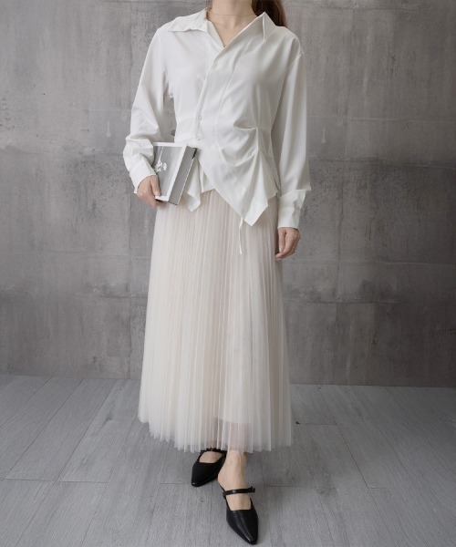 Miniministore(ミニミニストア)の「長袖ラップブラウス カシュクール春服秋服(シャツ/ブラウス・レディース・ホワイト/ブルー・M/L)」の21枚目の写真