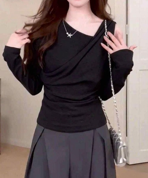 SpRay(スプレイ)の「オフショルドレープロンT(Tシャツ/カットソー・レディース・アイボリー/ブラック/ピンク・FREE)」の14枚目の写真