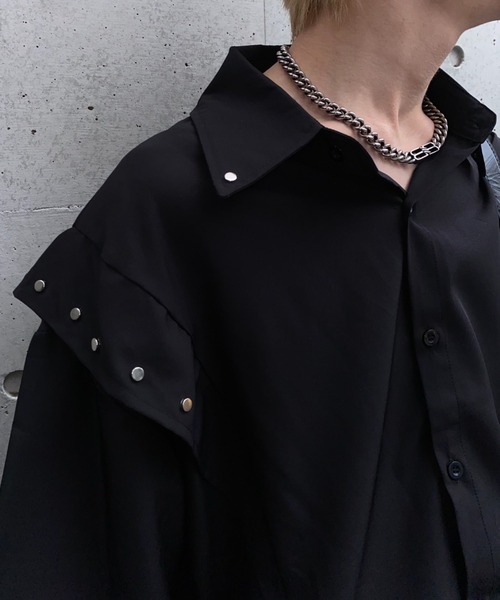 lilful(リルフル)の「【26年春夏新作】スタッズショルダー切替ハーフスリーブシャツ(シャツ/ブラウス・メンズ・ブラック/ホワイト・M/L)」の8枚目の写真