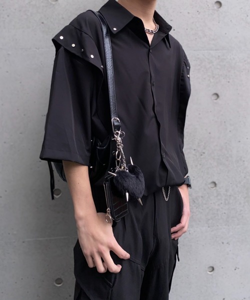 lilful(リルフル)の「【26年春夏新作】スタッズショルダー切替ハーフスリーブシャツ(シャツ/ブラウス・メンズ・ブラック/ホワイト・M/L)」の7枚目の写真