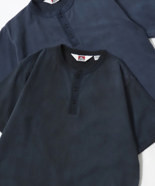 BEN DAVIS(ベンデイビス)の「BEN DAVIS/ベンデイビス CLASSIC SS HENLEY/ヴィンテージ加工 無地 ヘンリーネック 半袖Tシャツ/レディース メンズ(Tシャツ/カットソー・メンズ・ネイビー/ホワイト/ブラック・XL/L/M)」の2枚目の写真