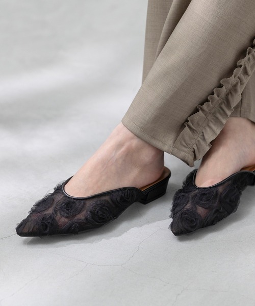 menue（メヌエ）の「Uカット フラット チュール ミュール（サンダル・レディース・アイボリー/ブラック/ブラック系・SS/S/M/L/LL/3L）」の14枚目の写真