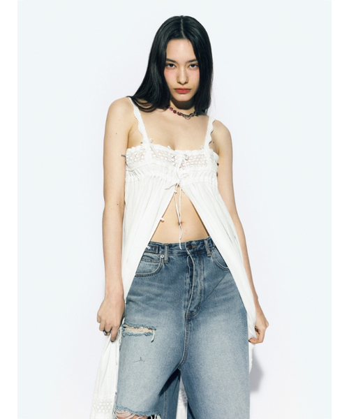 LACE TRIM MAXI DRESS WHITE