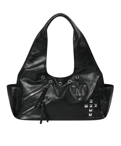 MUCENT(ムセント)の「◇MUCENT◇ブランド直輸入正規品/ロミア ハート パッチ クロス スタッド ショルダー バッグ ユニセックス ROMIA HEART PATCH CROSS STUD SHOULDER BAG UNISEX(ショルダーバッグ・レディース・ブラック・FREE)」の1枚目の写真