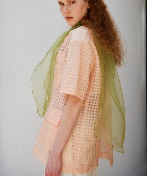 セール】Half-Sleeve Sheer Check Jacket/ハーフスリーブシアー