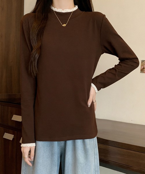 2ly2（トゥーリートゥー）の「レースネック ハイネック長袖トップス（Tシャツ/カットソー・レディース・ブラウン/ベージュ/ブラック/グレー・FREE）」の11枚目の写真