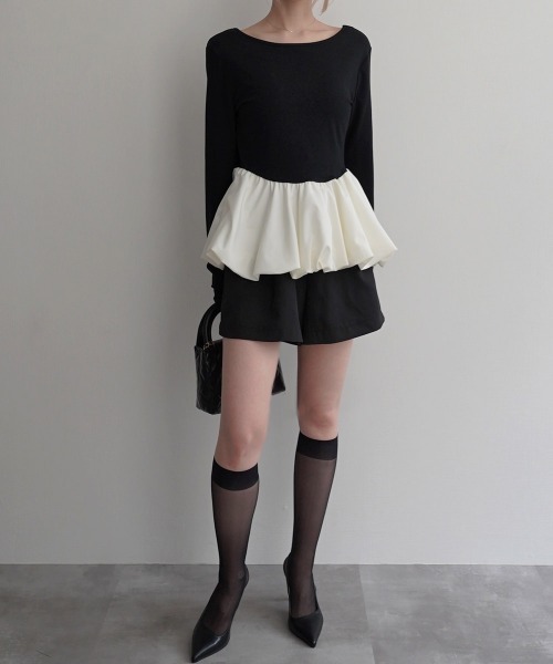 Rashik(ラシク)の「【Rashik】バックオープン裾バルーントップス(Tシャツ/カットソー・レディース・ブラック/ブラウン・FREE)」の12枚目の写真