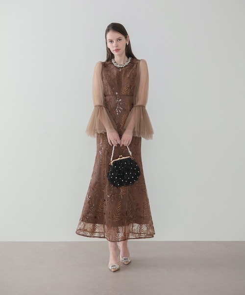 Leja(レジャ)の「【LEJA】ビジューネックスパンコールチュールフレアスリーブマーメイドワンピースドレス美脚効果結婚式 パーティードレス 成人式 二次会 同窓会 お呼ばれ オケージョン 20代 30代(ドレス・レディース・ブラウン/グレイッシュブルー・SMALL/MEDIUM)」の13枚目の写真