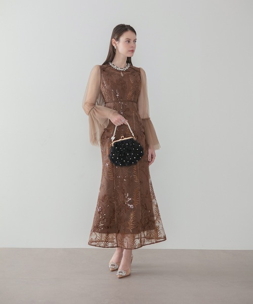 Leja(レジャ)の「【LEJA】ビジューネックスパンコールチュールフレアスリーブマーメイドワンピースドレス美脚効果結婚式 パーティードレス 成人式 二次会 同窓会 お呼ばれ オケージョン 20代 30代(ドレス・レディース・ブラウン/グレイッシュブルー・SMALL/MEDIUM)」の14枚目の写真