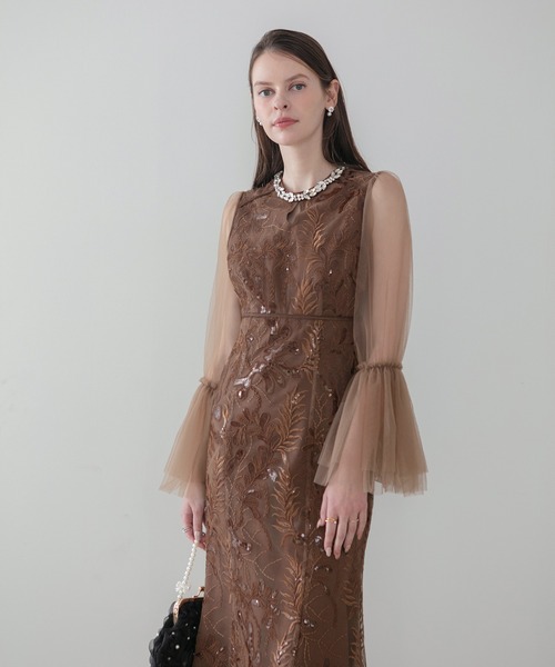 Leja(レジャ)の「【LEJA】ビジューネックスパンコールチュールフレアスリーブマーメイドワンピースドレス美脚効果結婚式 パーティードレス 成人式 二次会 同窓会 お呼ばれ オケージョン 20代 30代(ドレス・レディース・ブラウン/グレイッシュブルー・SMALL/MEDIUM)」の15枚目の写真