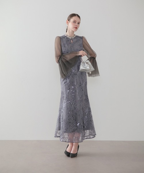 Leja(レジャ)の「【LEJA】ビジューネックスパンコールチュールフレアスリーブマーメイドワンピースドレス美脚効果結婚式 パーティードレス 成人式 二次会 同窓会 お呼ばれ オケージョン 20代 30代(ドレス・レディース・ブラウン/グレイッシュブルー・SMALL/MEDIUM)」の9枚目の写真