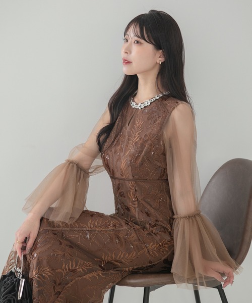 Leja(レジャ)の「【LEJA】ビジューネックスパンコールチュールフレアスリーブマーメイドワンピースドレス美脚効果結婚式 パーティードレス 成人式 二次会 同窓会 お呼ばれ オケージョン 20代 30代(ドレス・レディース・ブラウン/グレイッシュブルー・SMALL/MEDIUM)」の18枚目の写真