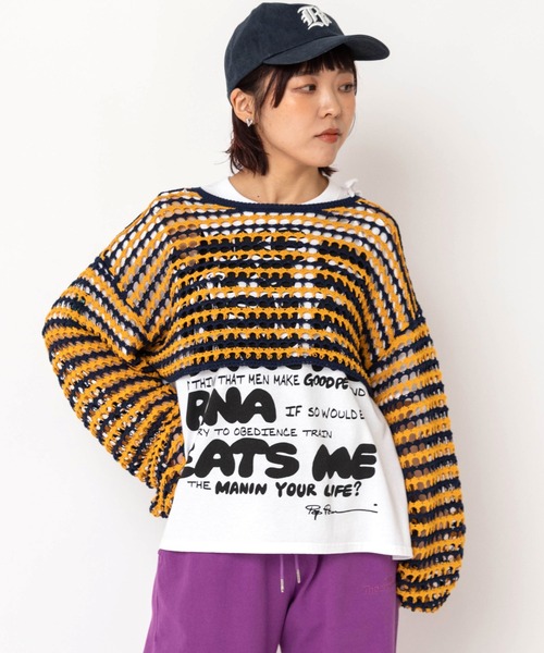 RNA(アールエヌエー)の「K2747 BIGメッシュボーダープルオーバー(ニット/セーター・レディース・ブラック/ネイビー・MEDIUM)」の4枚目の写真
