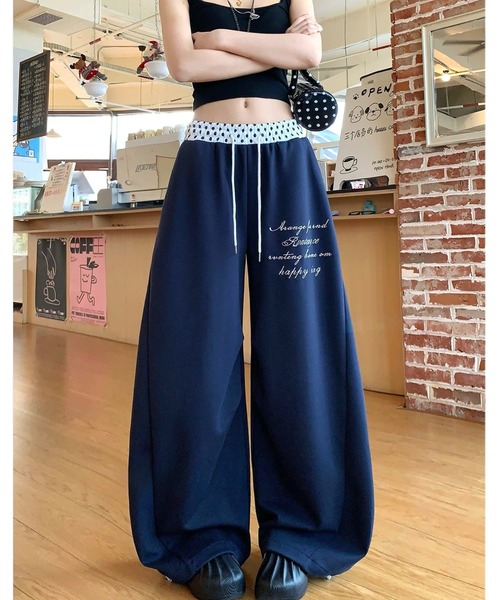 セール】【裾ドローコード付き】ドットウエスト刺繍ロゴスウェット