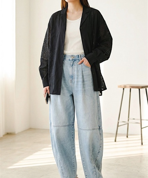 Per sist ence（パーシエンス）の「ローンレースルーズオープンカラーシャツ（シャツ/ブラウス・レディース・ブラック/オフホワイト・ONE SIZE）」の4枚目の写真