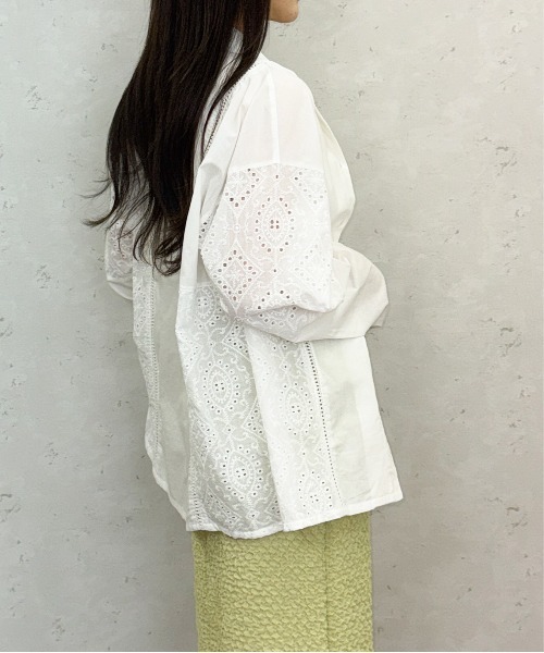 Per sist ence（パーシエンス）の「ローンレースルーズオープンカラーシャツ（シャツ/ブラウス・レディース・ブラック/オフホワイト・ONE SIZE）」の12枚目の写真