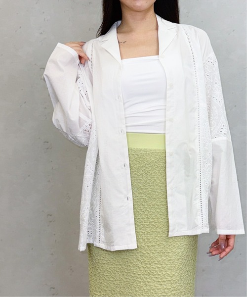 Per sist ence（パーシエンス）の「ローンレースルーズオープンカラーシャツ（シャツ/ブラウス・レディース・ブラック/オフホワイト・ONE SIZE）」の13枚目の写真