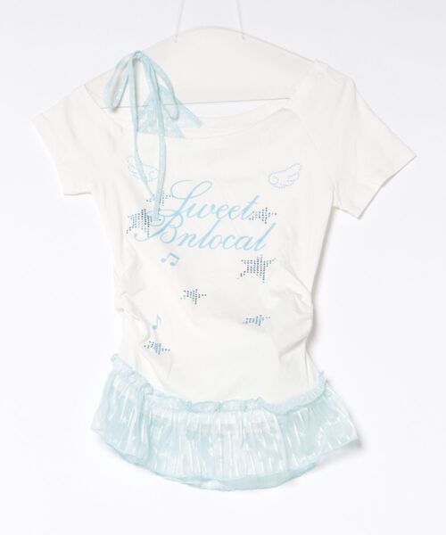 HOOK（フック）の「HOOK for girls　星×ロゴプリント フリルヘム ワンショルダー半袖トップス (SS)（Tシャツ/カットソー・レディース・グレー/ホワイト・FREE）」の4枚目の写真