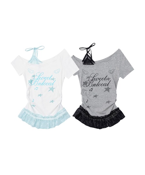 HOOK（フック）の「HOOK for girls　星×ロゴプリント フリルヘム ワンショルダー半袖トップス (SS)（Tシャツ/カットソー・レディース・グレー/ホワイト・FREE）」の11枚目の写真