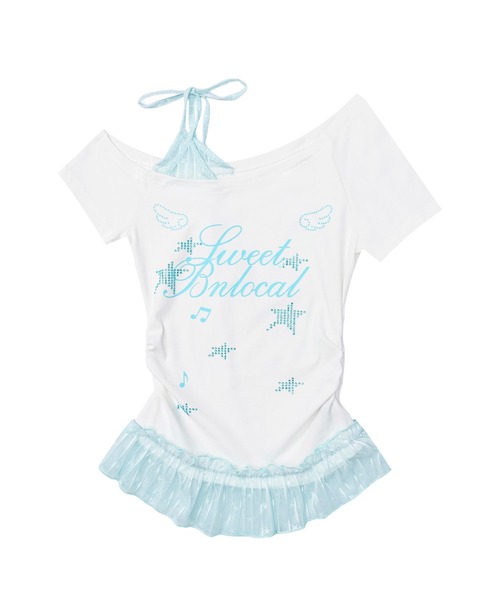 HOOK（フック）の「HOOK for girls　星×ロゴプリント フリルヘム ワンショルダー半袖トップス (SS)（Tシャツ/カットソー・レディース・グレー/ホワイト・FREE）」の7枚目の写真