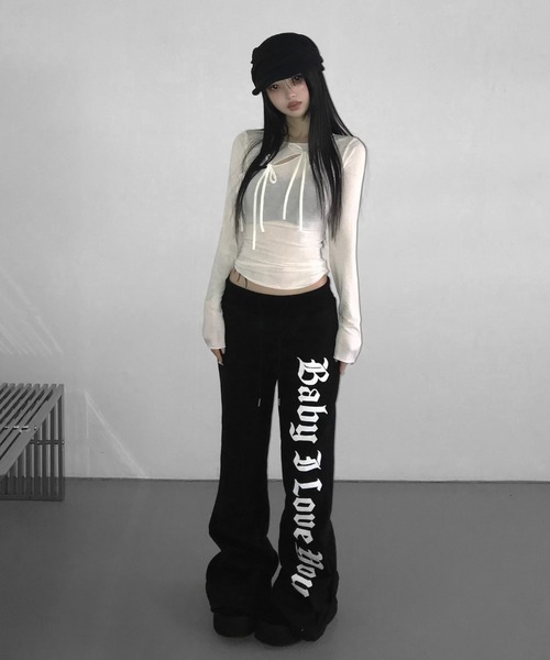 THEAIRTOWN(ジエアタウン)の「how sweet bootcut pt(スウェットパンツ・レディース・ブラック/ホワイト・FREE)」の3枚目の写真