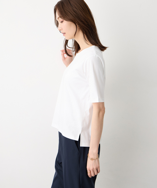 A/C DESIGN BY ALPHA CUBIC(エーシーデザインバイアルファキュービック)の「クルーネックTシャツ【すごツヤ・UVカット・接触冷感】(Tシャツ/カットソー・レディース・ブラック/ブラウン/ライトグリーン/ライトグレー/ブルー/オフホワイト・M/L/LL/3L)」の8枚目の写真