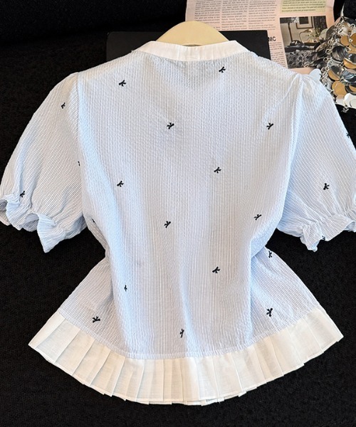 LUCPY（ラクピー）の「ミニリボン刺繍ブラウス（シャツ/ブラウス・レディース・ブルー・XXX-LARGE/XX-LARGE/X-LARGE/LARGE）」の2枚目の写真