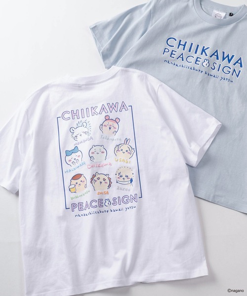 make a ray!(メイク ア レイ!)の「【75】【CHIIKAWA/ちいかわ】発泡プリント スイカ割り/ピースサイン Tシャツ(Tシャツ/カットソー・レディース・ピンク/ホワイト系その他/ホワイト/ピンク系その他/サックスブルー/ブルー系その他・M/S)」の2枚目の写真