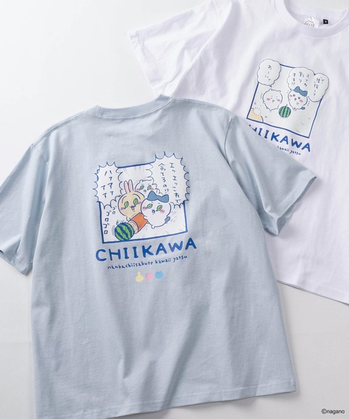 make a ray!(メイク ア レイ!)の「【75】【CHIIKAWA/ちいかわ】発泡プリント スイカ割り/ピースサイン Tシャツ(Tシャツ/カットソー・レディース・ピンク/ホワイト系その他/ホワイト/ピンク系その他/サックスブルー/ブルー系その他・M/S)」の3枚目の写真