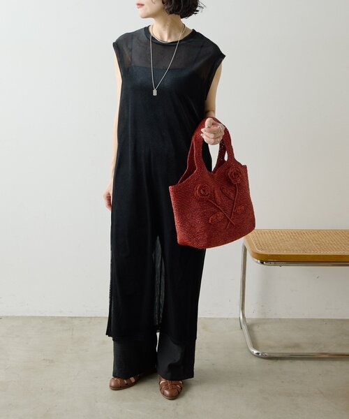ear PAPILLONNER(イアパピヨネ)の「ベロアシアーロングタンク【SUM1 STYLE】(ワンピース・レディース・ブラック/ライトベージュ・FREE)」の20枚目の写真